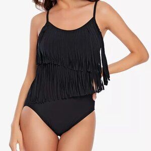 NWT Magicsuit Women's Black Fringe Shakira Underwire Bra One Piece Size 12